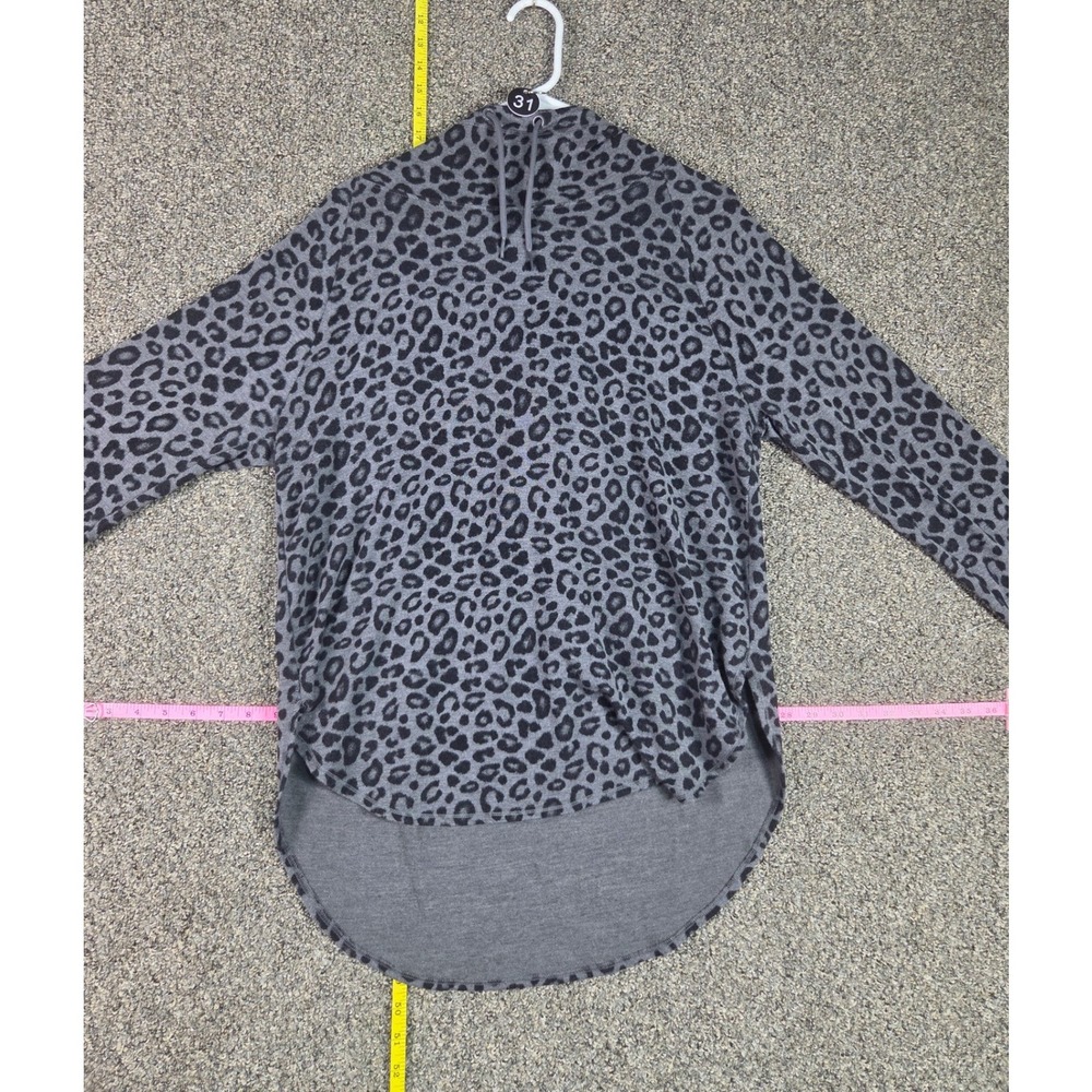 Athletic Works Hoodie Womens Large L Gray Leopard Print Funnel Neck High Low Hem